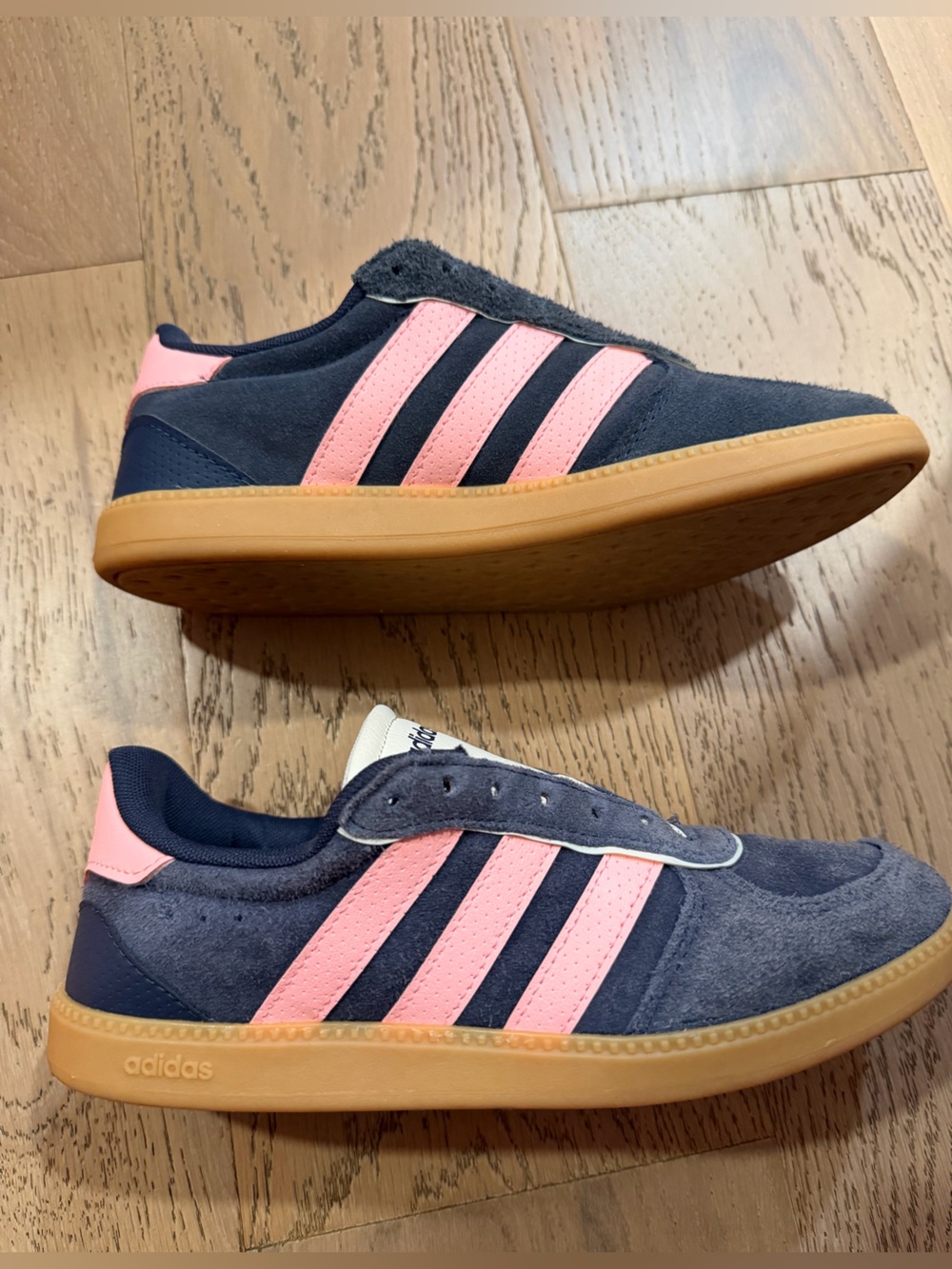 adidas Navy Suede Sneakers with Pink Stripes size 6
